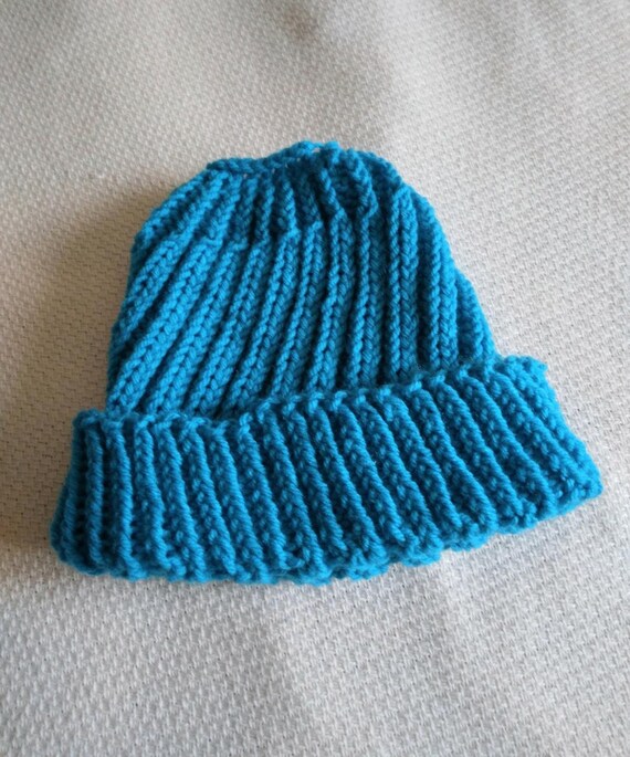 Handmade Hand Crafted Knit Messy Bun Hat adult/teen size blue Hand Knit Messy Bun Hat: Blue, Gold, & Grey Boho Ponytail  main image 3