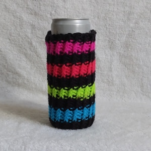 Knitted Slim Can Koozie in Neon Stripes