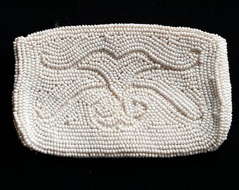 White Seed Beaded Bag by Debbie A Division of John Wind Imports Small Clutch Purse