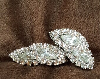 Vintage Kramer of N.Y. Signed Marquise Cut Crystal Clip On 1940s Earrings