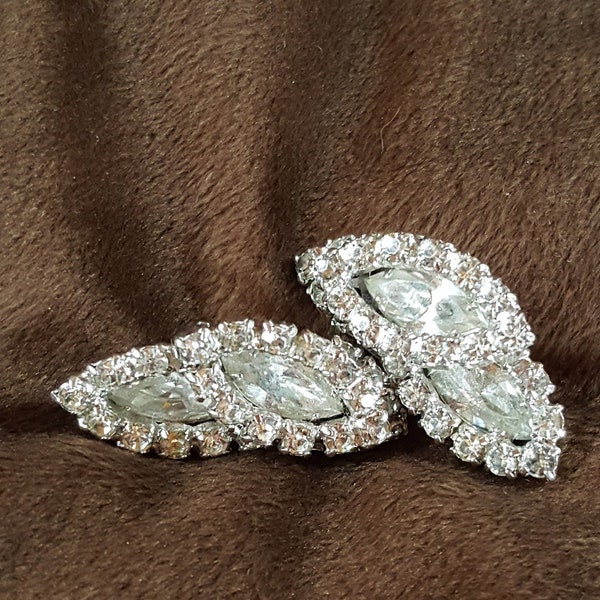 Vintage Kramer of N.Y. Signed Marquise Cut Crystal Clip On 1940s Earrings