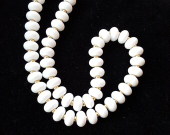 Vintage Signed Napier White Disc Lucite Bead Choker with Gold Tone Spacers