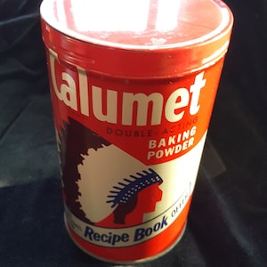 Large Vintage Mid Century 1 lb 9 oz Calumet Baking Powder Tin with Screw On Cover