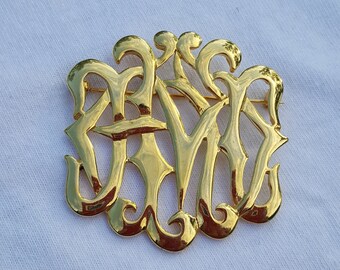 1970s MJ Enterprises Monogram Gold tone Brooch