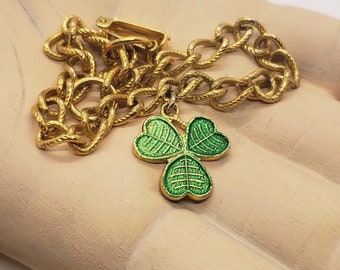 Enamel Shamrock Vintage Charm Bracelet Mizpah England