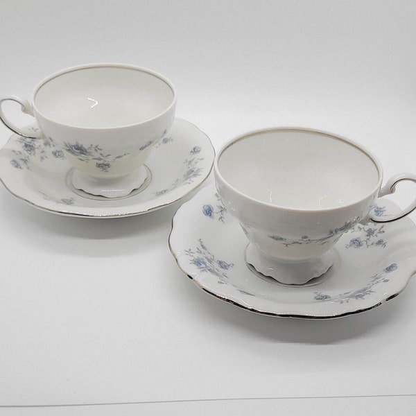 Two sets of Vintage Bavarian Johann Havelind Blue Garland China Tea Cup and Saucer