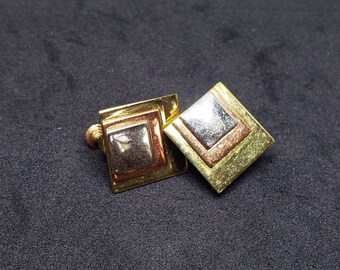 Mid Century Vendome Tri-Color Metal Modernist Leverback Earrings
