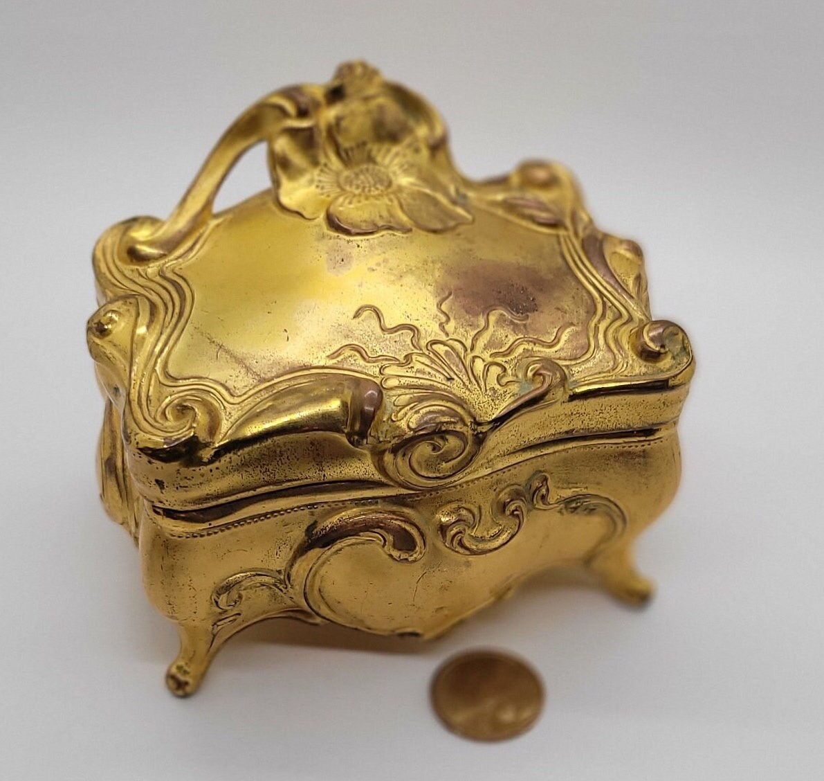 Antique Art Nouveau Brass Jewelry Box by Erhard & Sohne