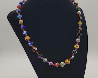Vintage Murano Millefiori Glass Bead Necklace 18 Inches