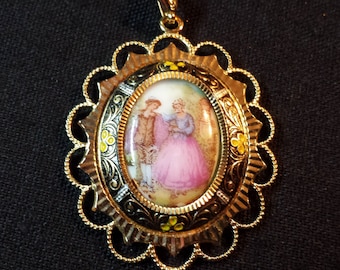 Damascene 24K Gold Plated Vintage Pendant Necklace Made in Spain