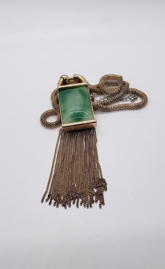 Vintage Etruscan Revival Faux Jade Fringe Pendant 