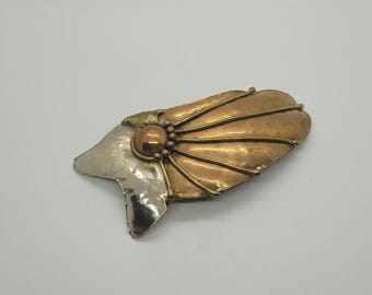 Vintage Artisan Bohemian Brutalist Brass Mixed Metal Belt Buckle