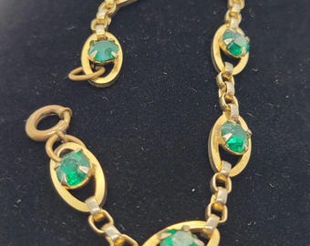 1930s Faux Emerald and 10K Gold-Filled Link Bracelet