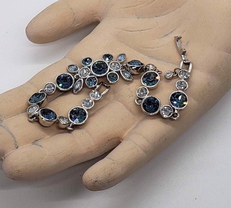 Givenchy Blue Swarovski Crystal Silver Rhodium Floral Bracelet - Etsy