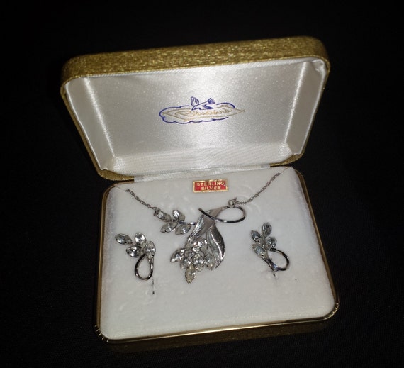 StarArt Vintage Sterling Silver necklace and earrings in original BlueBird box