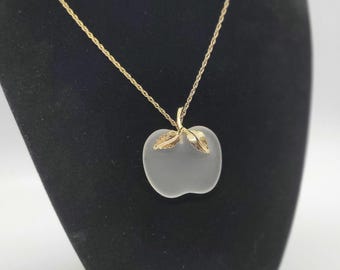 Vintage Avon Frosted Glass Apple with Gold Leaves
