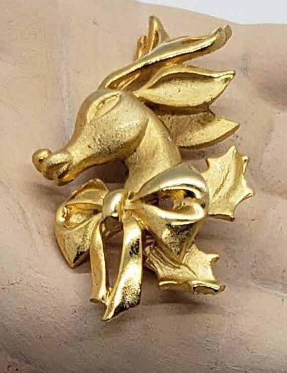 1960s Brushed & Shiny Gold Tone Vintage Rudolph R… - image 8