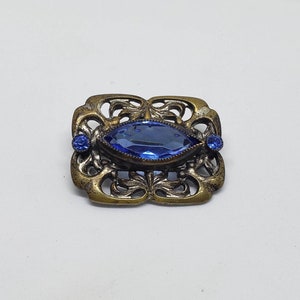 Handmade Vintage Art Deco Cobalt Blue Cats Eye Glass Open Design Brooch