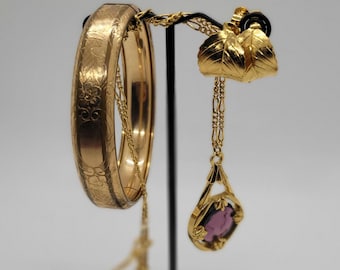 Curated Collection Vintage Avon Gold and Amethyst Necklace, Antique Gold Filled Bracelet and Napier Screwback Earrings
