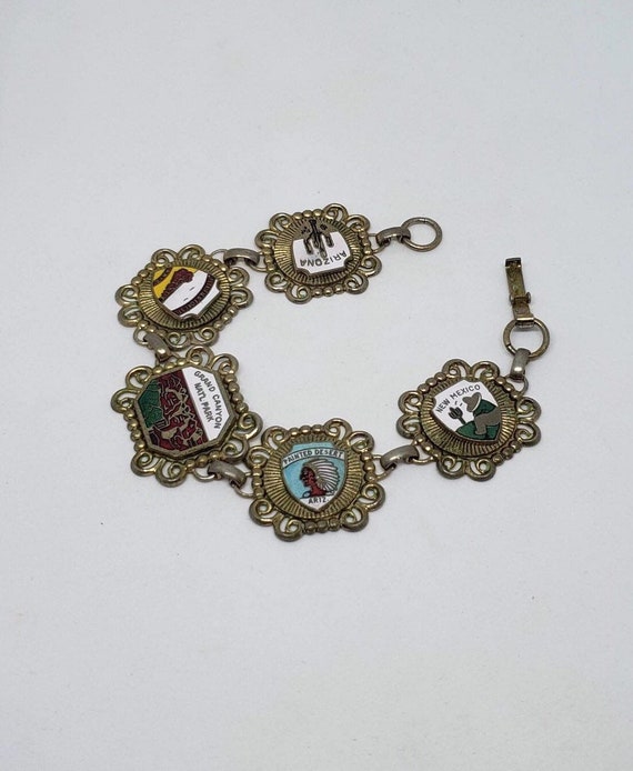 Vintage Tourist Framed Enamel Shield Charm Bracel… - image 2