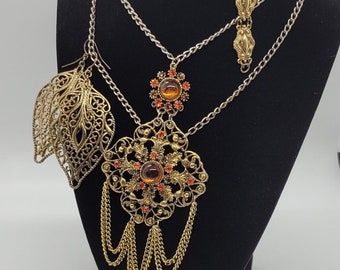 Curated Collection Vintage Antiqued Gold Tone Etruscan Revival Pendant Bracelet Earrings set