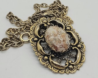 Vintage Jasper Pendant 10K Gold Plated "Nature’s Jewelry"
