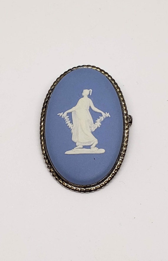 Wedgwood Vintage Blue Jasperware Porcelain Brooch 