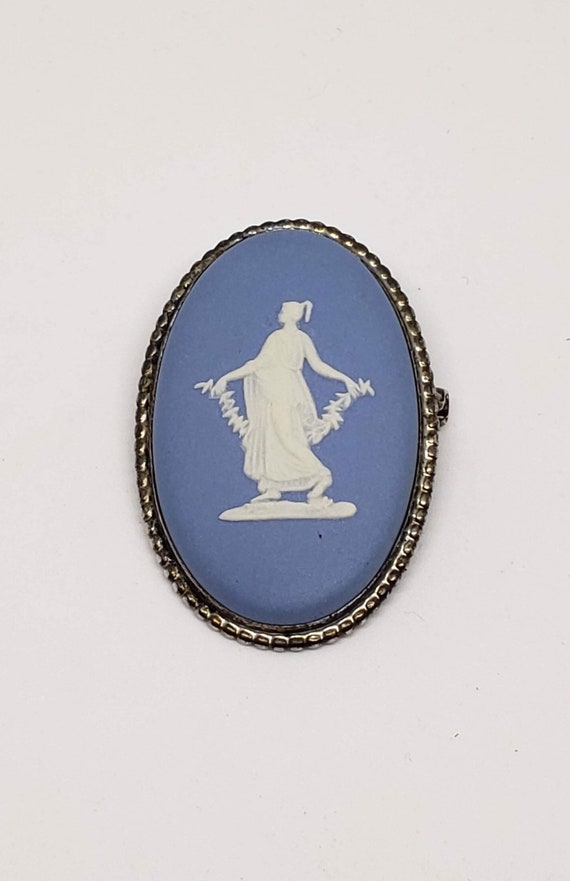 Wedgwood Vintage Blue Jasperware Porcelain Brooch in … Gem