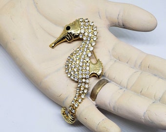 1970s Femina by Sphinx London Articulated Seahorse Rhinestone Brooch
