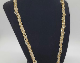 Vintage Trifari Gold Tone Chain Necklace with Intertwined Faux Pearls