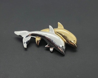 Vintage Napier Gold and Silver Tone Dolphin Duo Brooch