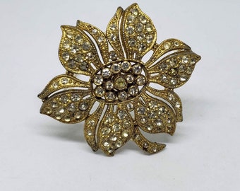 1930s “Little Nemo” Signed Gold Pot Metal Rhinestone Flower Brooch