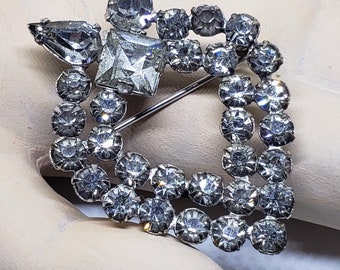Signed Marianne Clear Rhinestone Strawberry Shaped Vintage Brooch/Pendant