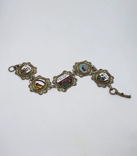 Vintage Tourist Framed Enamel Shield Charm Bracel… - image 1