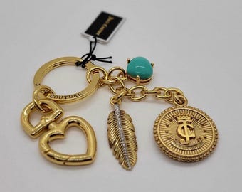 NWT Juicy Couture Gold Tone Key Fob/Keychain with Charms