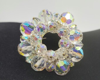 MCM Faceted Aurora Borealis Crystal Circle Brooch