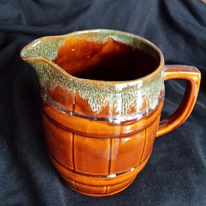 Mid-Century Van Briggle Foam Brown Barrel Pitcher