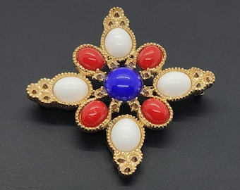 Vintage 1970s Sarah Coventry American Patriotic Maltese Cross Brooch