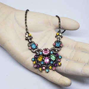 1940s Vintage Signed Coro Multi-Colored Rhinestone Choker Necklace