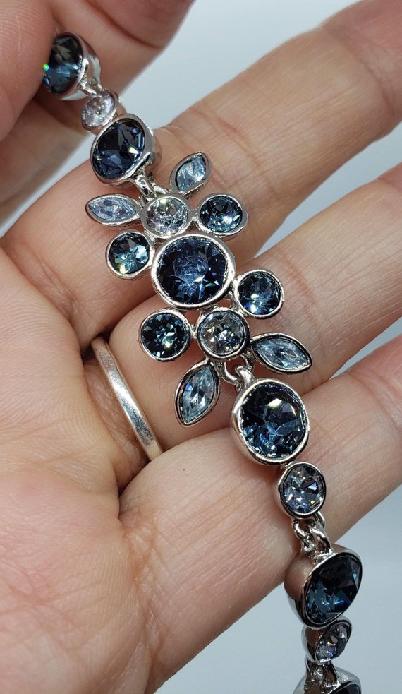 Givenchy Blue Swarovski Crystal Silver Rhodium Floral Bracelet - Etsy