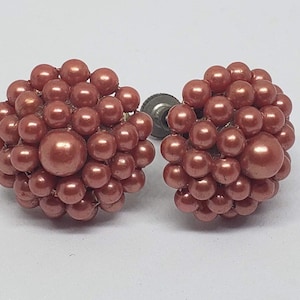 1950s Vintage Cluster Faux Pearl Screw Back Triad Earrings