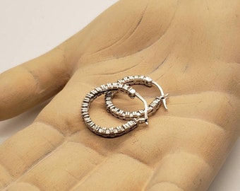 Sterling Silver Rhinestone Hinged Pierced Hoop Earrings