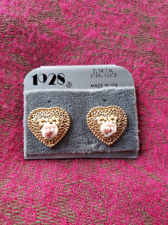 1928 Jewelry Company Hammered Gold Heart Earrings 