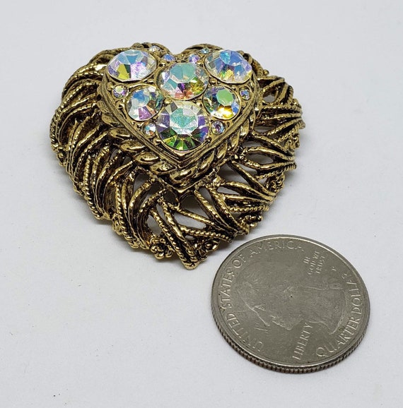 Vintage GemCraft AB Crystal Gold Tone Heart Brooc… - image 6