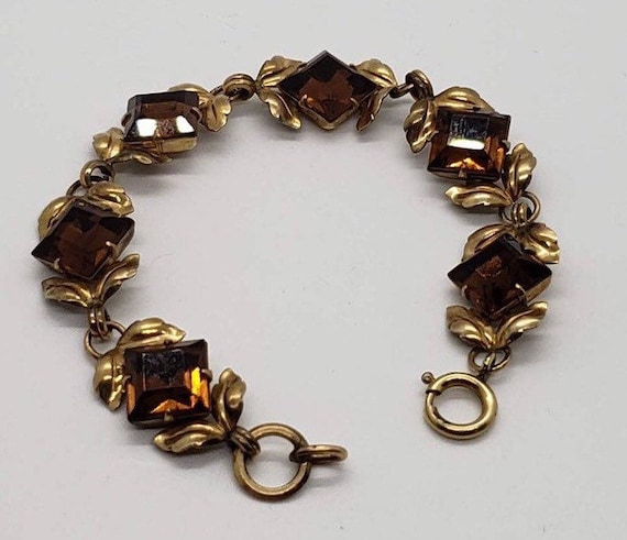 Van Dell 12K Gold Filled Link Bracelet With Faux Amber Stones