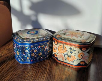 Vintage English Floral Candy and Tea Tins with Buttons