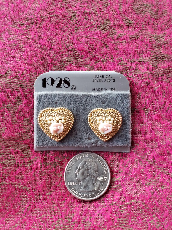 1928 Jewelry Company Hammered Gold Heart Earrings… - image 7