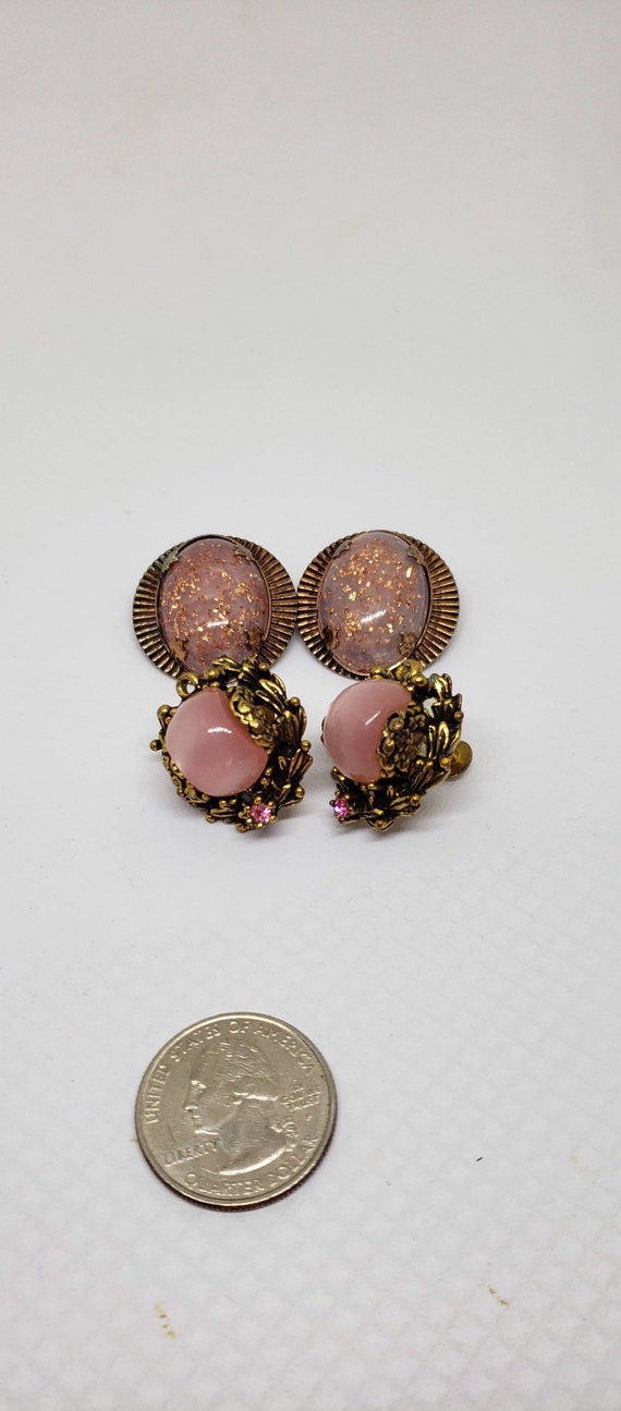 Two Pairs of Vintage 1960s Pink Glass Cabochon Ear