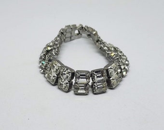 Weiss Signed Vintage Rhinestone Bracelet set in Rhodium Metal