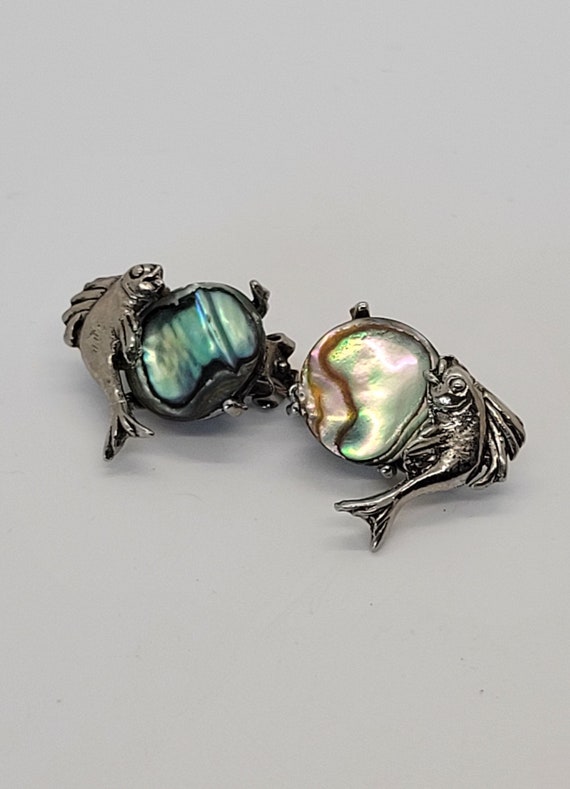 Vintage Silver Tone Fish and Abalone Shell Clip-O… - image 9